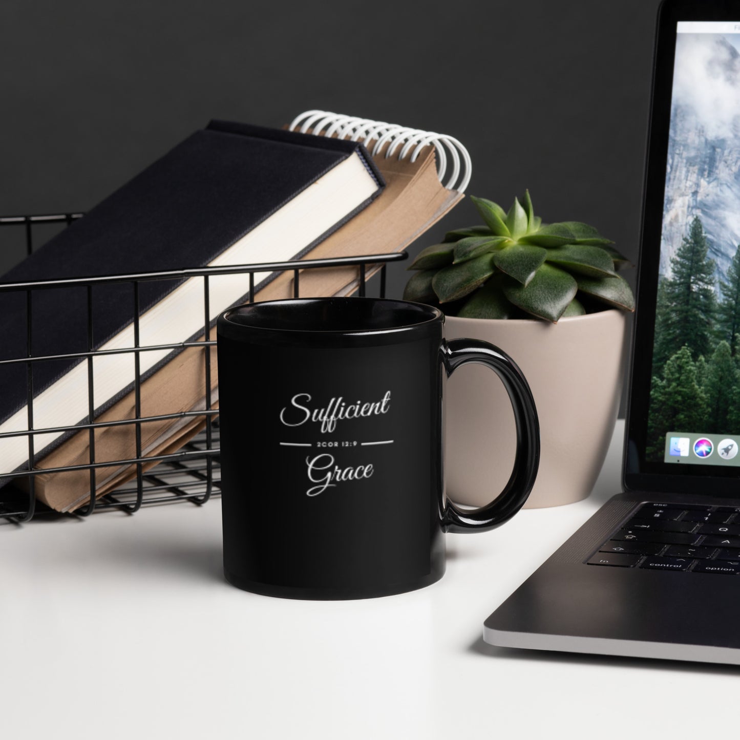 Sufficient Grace Black Glossy Mug